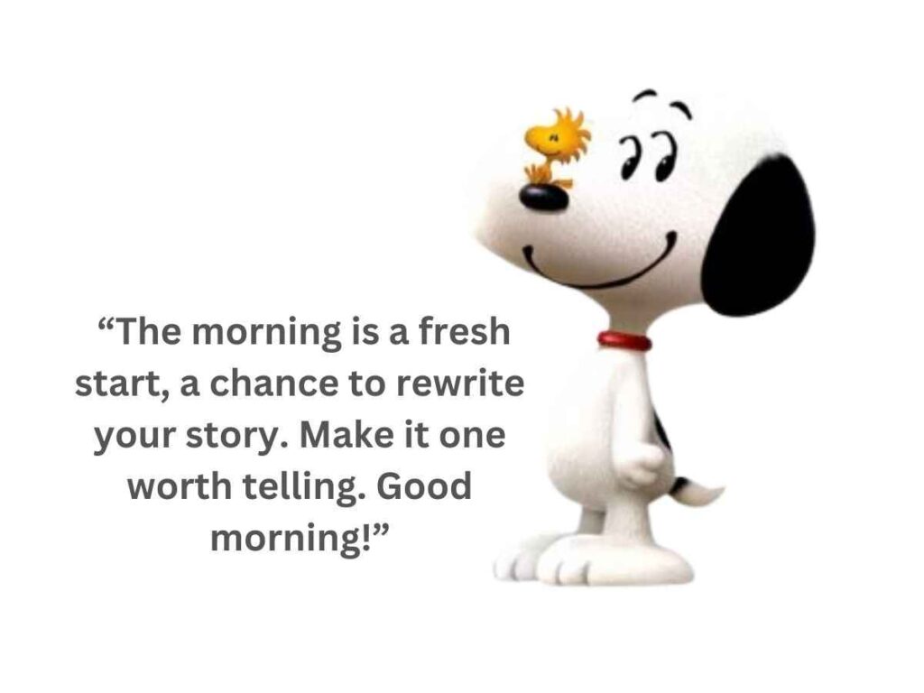 A snoopy image with the inspiring quote "embrace each morning with joy and gratitude, as it brings new opportunities