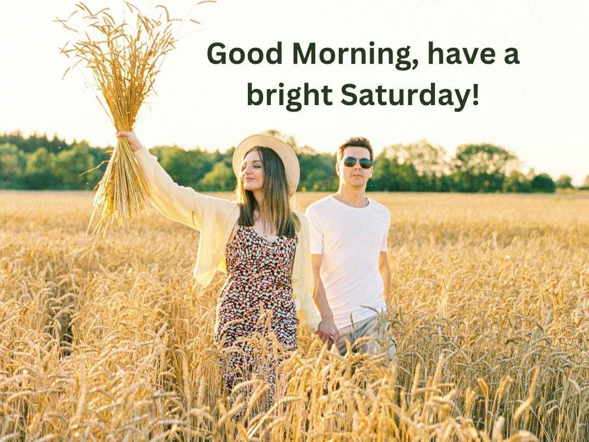 An image of a colorful sunrise with the text "good morning, saturday blessings" overlayed in a stylish font.
