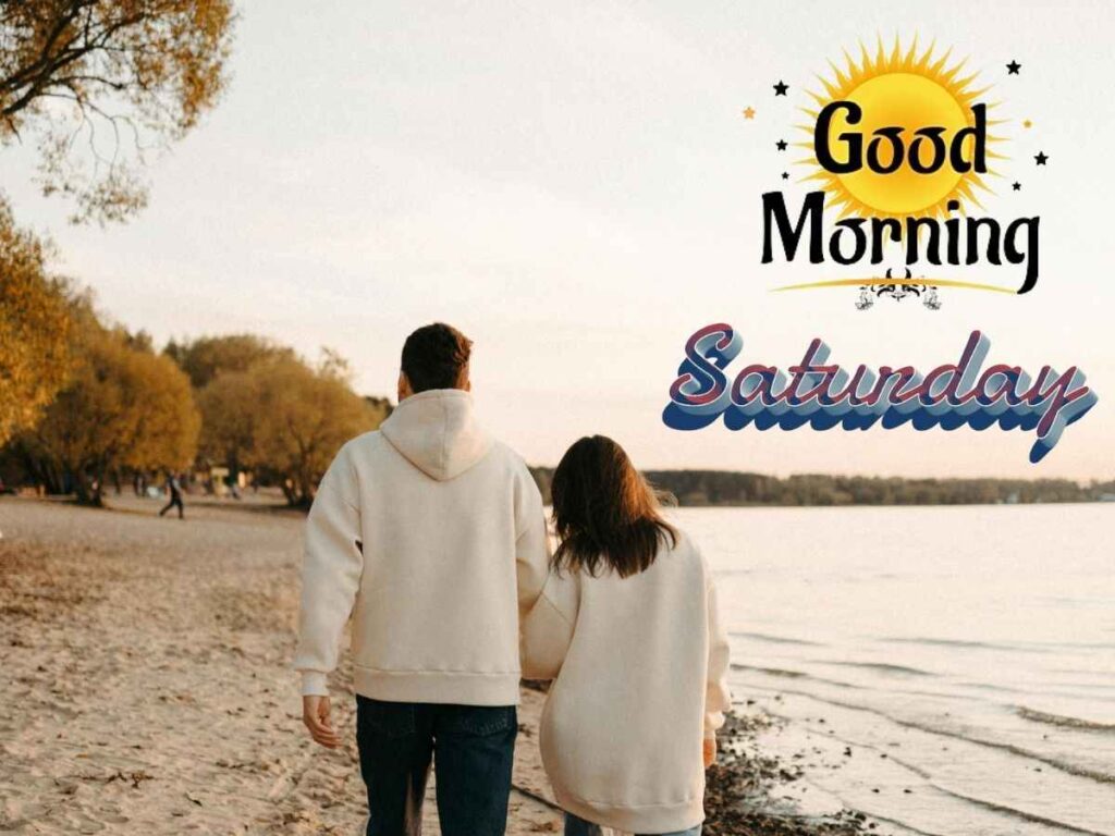 A serene landscape with the words "good morning saturday" written in elegant script, perfect for weekend vibes.